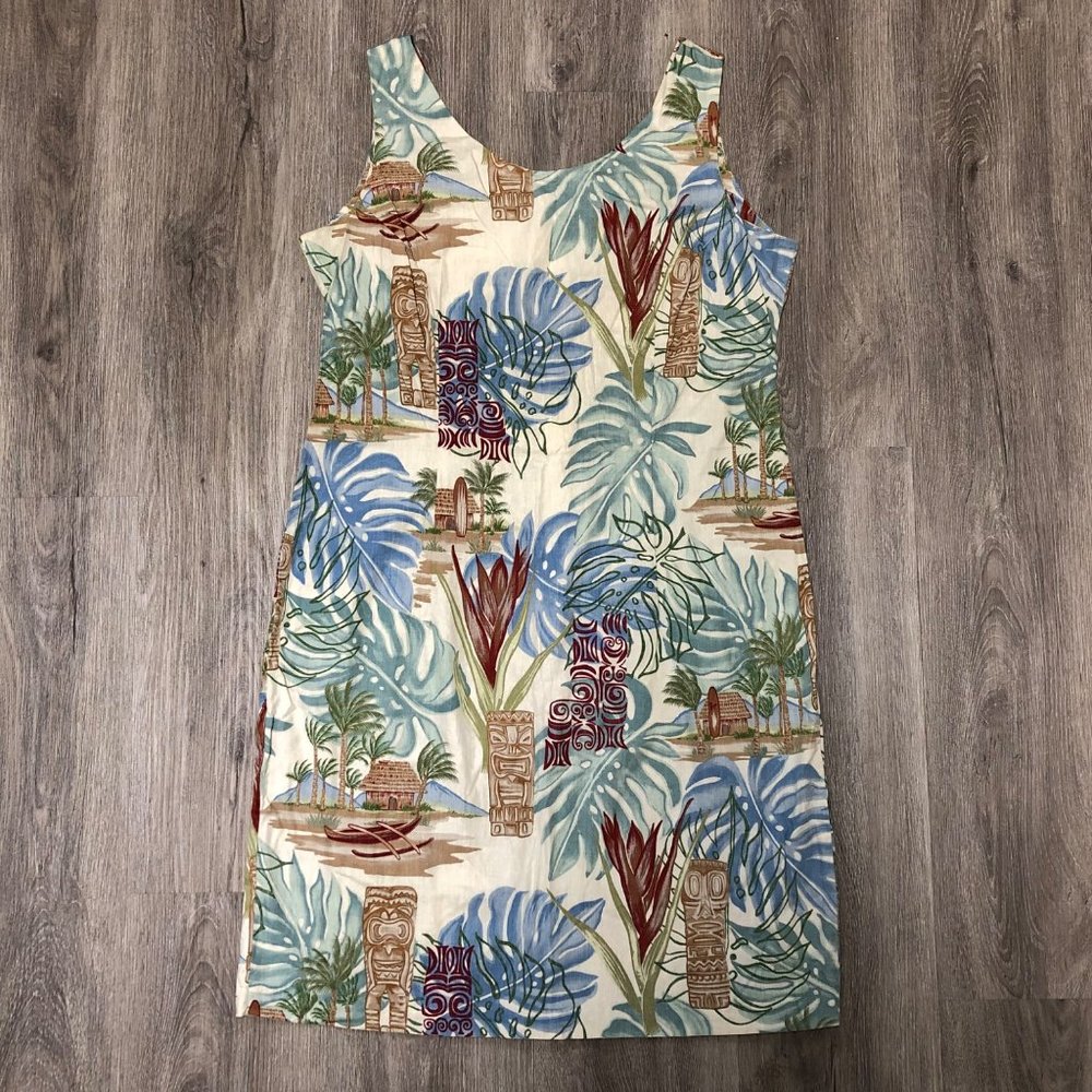 Reyn Spooner Size Medium Vintage Dress Tropical Hawaiian Tiki Sundress Hawaii